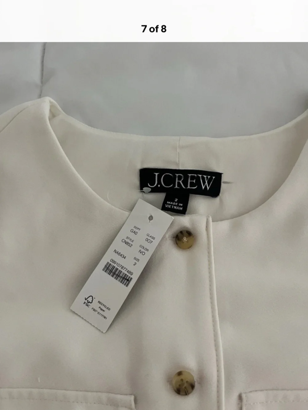 J.CREW Ivory Sleeveless Round Neck Button Front Satin Viscose Blouse Size 2
